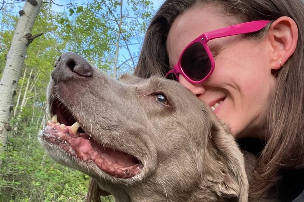 Chelsea Hughes and Sophie the dog of Chelsea Hughes Aesthetics botox treatments calgary, ab